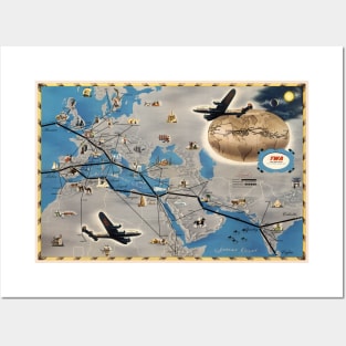 TWA World Air Routes Vintage Poster Posters and Art